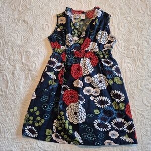 Tea Collection girls size 6 blue wrap dress with multiple flowers EUC